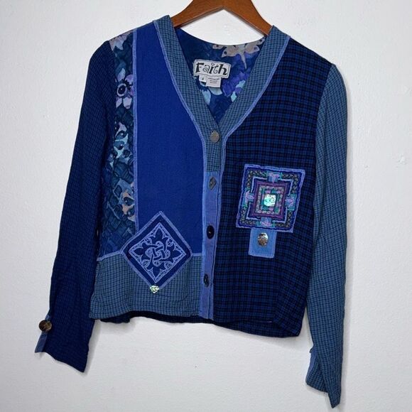 Faith Women Cardigan Whimsigoth Patchwork Beaded Boho Button Size Small - Picture 1 of 8